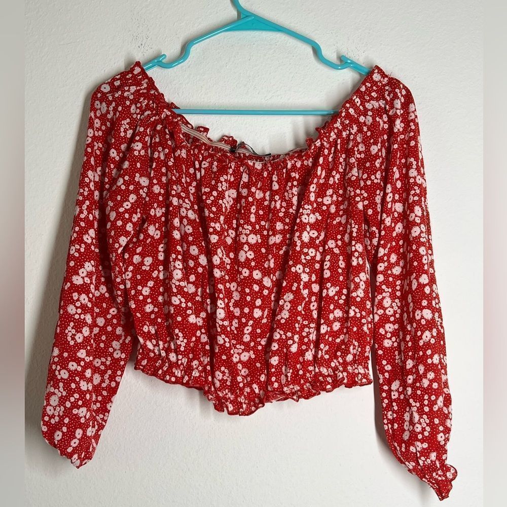 Zaful Flowy Off Shoulder Crop Top Size 8